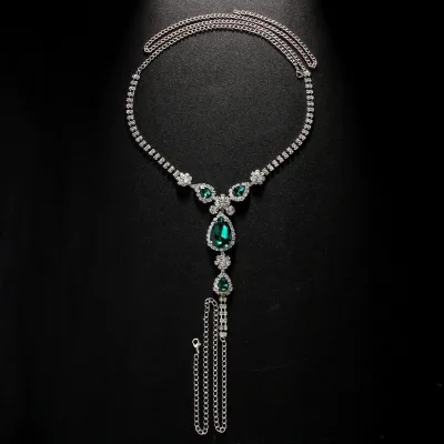 Trendy Hot Sale Green Diamond Water Drop Alloy Underwear Chain Women Fashion Sexy Body Chain