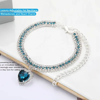 Luxury Princess Jewelry Cat Dog Necklace Adjustable Love Pendant Bling Crystal Rhinestone Pet Collar Decorative