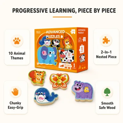 Rongheqiang Wooden Animal Puzzle 2 in 1 Montessori Educational Toy for Toddlers 1.5+ OEM ODM Wholesale CE EN71 Certified