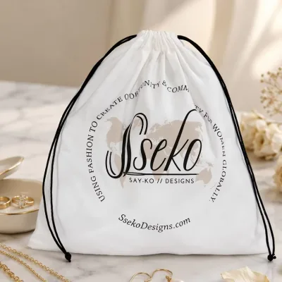 Luxury High Quality Gingham Cotton Drawstring Skincare Bag Cosmetic Perfume Hangover Kit Gift Jewelry Pouch Dust Muslin Bag