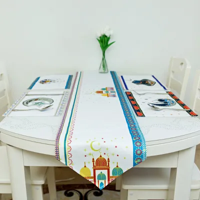 EID Table Runner Star Moon Table Decorations Lantern Ramadan Decorations Ramadan Table Runner for Ramadan Decoration