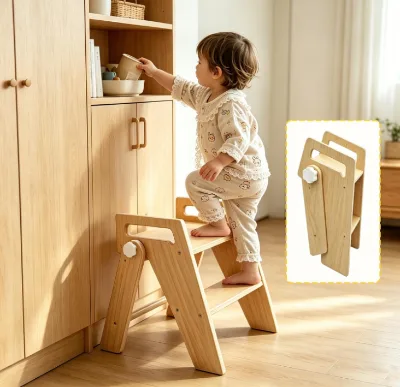 High Quality Durable Wooden 2 Step Stool Bathroom Sink Foldable Anti-Slip 2-Step for Toilet Potty Training