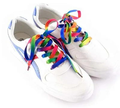 100cm Rainbow Flat Polyester Shoe Laces Colorful Replacement Sneaker Laces for Daily Sports