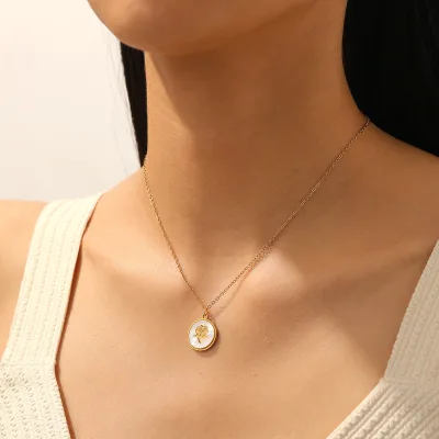 Geometric Stainless Steel Birthstone Pendant Necklace with Crystal Star and Zircon Fashion Jewelry Clavicle Necklace