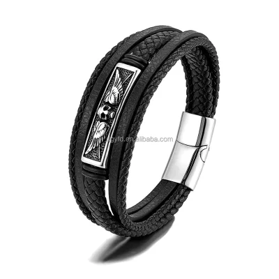Customized Handmade Braided Leather Bracelet With Stainless Steel Magnetic Clasp Various Antique Viking Norse Charms