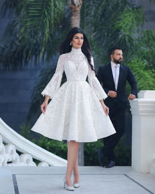 Custom Puff Sleeve High Neck Short Wedding Dress Bridal