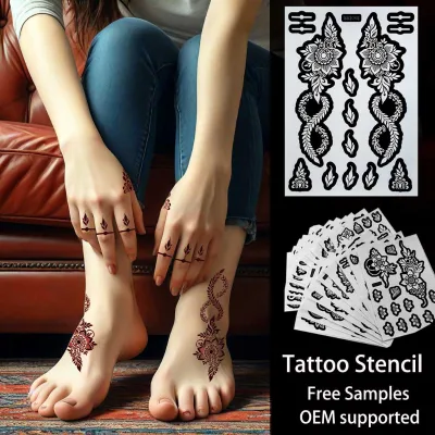 Custom New Reusable Finger Bridal Temporary Foot Hand Set Airbrush Henna Tattoo Stencils Sticker for Body Art for Girls Wedding