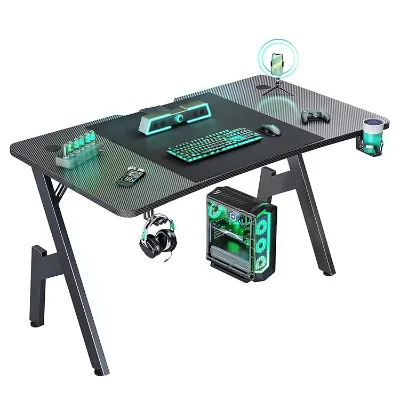 55 Inch Large Gaming Surface Ergonomic Design Pc Work Home Office Gaming Desk with Cable Management Cup Holder Headphone Hook