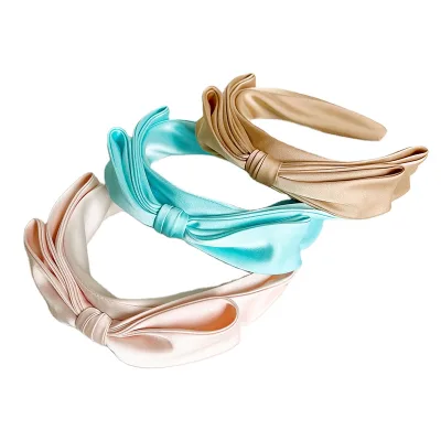 "Satin Bow Headband for Women Shiny Smooth Handmade"