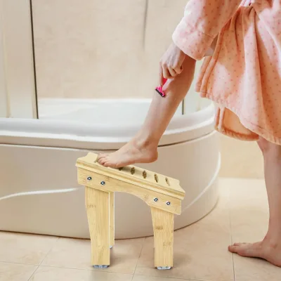 Verified Factory Direct Bamboo Shower Bench Sturdy Structure Anti-Slip Rubber Feet Bathroom Furniture Bamboo Stool