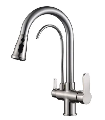 Modern Single-Handle Brass Deck Mounted Three-Way Faucet Water Filter Kitchen Tap Hot Cold Purified Water Kitchen