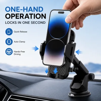 Universal Suction Cup Car Phone Holder Telescopic Adjustable Air Vent & Front Glass Block Mount with GPS Navigation