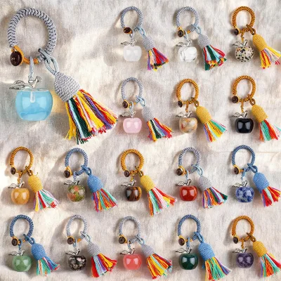 Wholesale 20mm Natural Crystal apple Keychain Woven Pendant As a Christmas Eve Gift for You