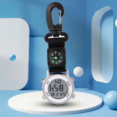 Black Plastic Hook Digital Carabiner Clip Watches With Compass Engraved Nurse Watch
