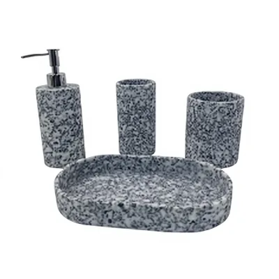 Modern Simple Eco-Friendly Cement Bathroom Hardware Accessories 6-Piece Set with Lotion Dispenser for Home Decor