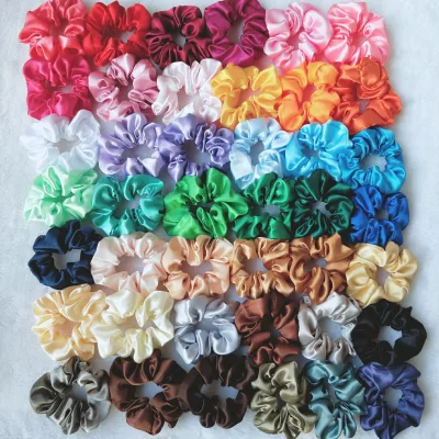 Hot Selling Women Young Girl Hair Decoration Bright Satin Elastic Hair Scrunchie Solid Color Circle Hair Accessories Young Hair
