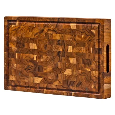 Teak Wood End Grain Butcher Block Cutting Board 16\" X 11\" Conditioned with Beeswax Chopping Board