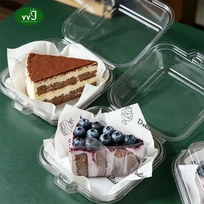 VVG PET Clear Cake Box Clamshell Dessert Container Hinged Snap Lock Food Grade Factory Price for Bakery Cake Shop Patisserie