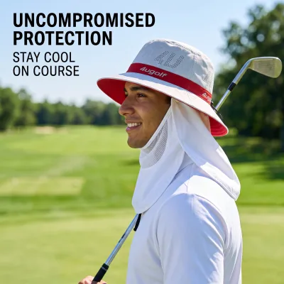 White Red Golf Bucket Hat Detachable Face Mask Neck Flap Sun Protection Wide Brim 4U Perforation Breathable UV Gorras Men Women