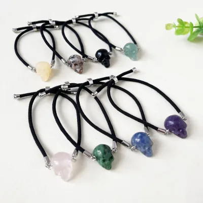 Factory Wholesale Handmade Natural Quartz Crystal Carved Bangle Healing Stones Energy Crystal Skulls Bracelets