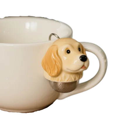 Dog Head Ceramic Tea Infuser - Cute Puppy Design Strainer with Chain | Novelty Gift for Tea & Dog Lovers (Custom Only) Personalized