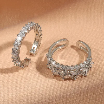Super Sparkling Zircon Round Wheat Opening Ring French Index Finger Ring Fashion Hand Jewelry