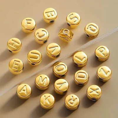 Stainless Steel Flat Round 26 English Letter Beads for Diy Handmade Bracelet Jewelry Accessories