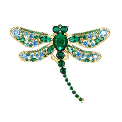 Wholesale S925 Silver Retro Designer Fine Jewelry Women Emerald Zirconia Dragonfly Brooches for Dainty Insects Charms Brooches