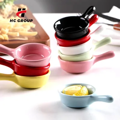 Creative Funny Mini 7 Colors Sauce Plate Ceramic Saucer Dipping Sauce Plate Soy Dish With Handle