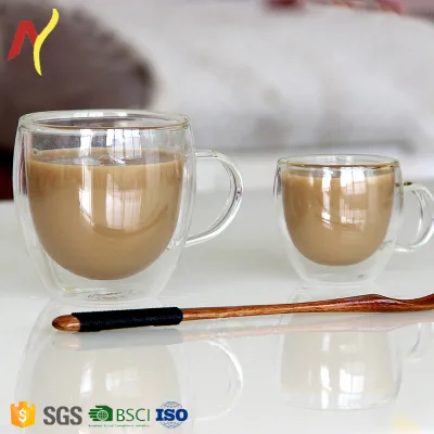 Double Walled Coffee or Tea Glass Cup with Handle