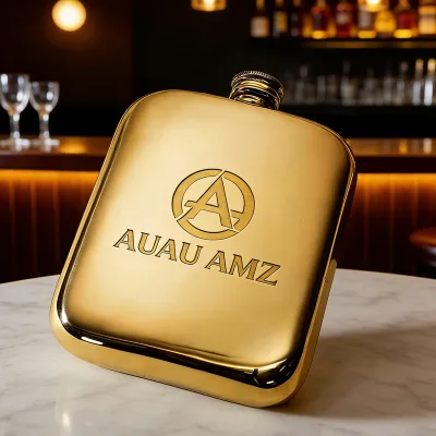 Gold Plated Classic 8oz Stainless Steel Hip Flask for Bar Use