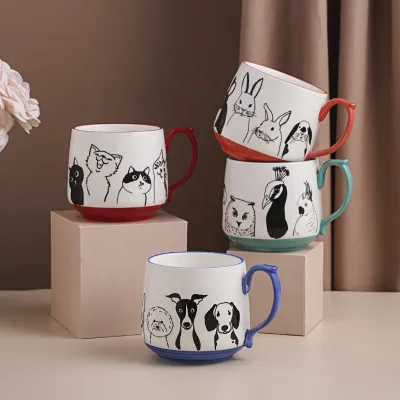 Nordic Animal Cartoon Ceramic Water Cup Cappuccino Espresso Under-glazed Ceramic Cup and Coffee Mugs