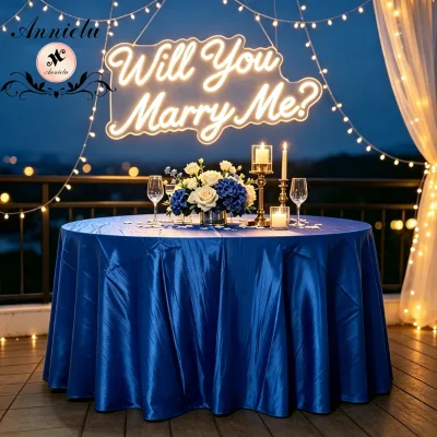 Superb Royal Blue Taffeta Round Tablecloth American Style Durable & Wrinkle Resistant for Party Use Wedding