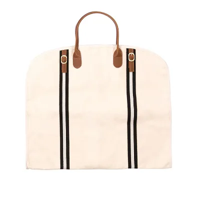 Custom Logo Beige Canvas Suit Garment Bag With Leather Handle Durable Reusable Gown Cover Dress Cover