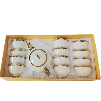 Hot Selling 13 Sets Royal Ceramic Tea Pot and Saucer Handmade New Style for Middle East Household Muslim Culture for Coffee