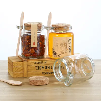 Wholesale 250ml 8oz Bath Salt Jar with Spoon Glass Body Scrub Jar with Wooden Spoon Food Jar