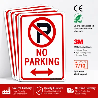 Reflective LED Solar No Parking Traffic Signs-Aluminum Double Arrow Prohibited Parking Signs for Street/Road Safety