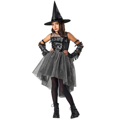 Halloween Cosplay Halloween Crow Witch Costume Black Goth Style Girls Performance Puffy-Tail Dress for Girls Witch Performance