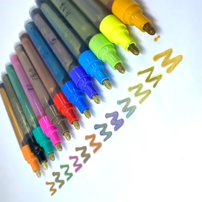 Drawing Pen Gold Leafing Point Pen Marker Acrylic Paint Highlights Metallic Permanent Markers Kit