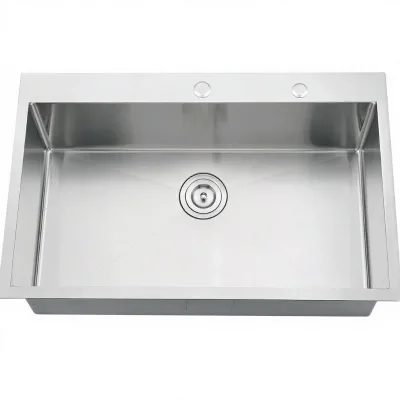 33 Inch Drop Kitchen Sink Stainless Steel Top Mount Single Bowl Rectangular 16 Gauge Deep Basin Drain Strainer