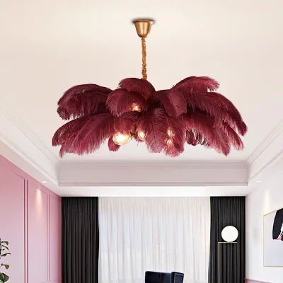 Feather Pendant Lamp, Copper Pendant Lamp, American Style Pendant Lamp, Nordic Modern Bird Feather Pendant Lamp