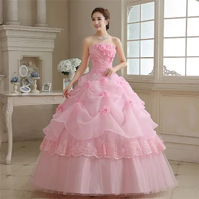 Color Wedding Dress Plus Size Pearl Sequined Embroidery Strapless Floor Length Bridal Gowns Cake Wedding Dress for Women