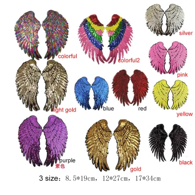 High Quality Sequin Patches Customized Iron on Multiple Sizes Golden wings Silver Feather DIY for Garment