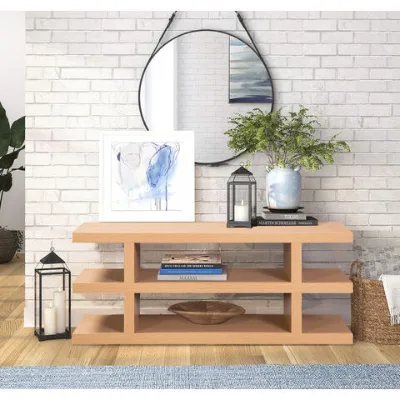 Mid Century Modern Wood TV Stand Entertainment Center with Open Storage Shelves for Living Room