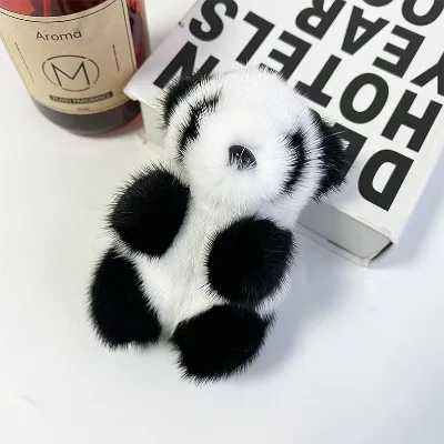GoodRex Rabbit FurStupid and Cute Little Panda Fur Bag Pendant Car Keychain Pendant Plush Little Bear Doll