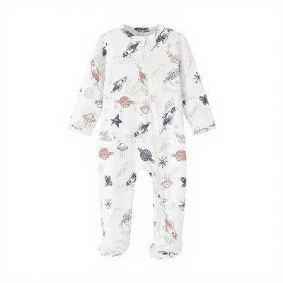 Autumn/Winter Baby Romper Zippered Footed Long-Sleeve Onesie Infant/Toddler Clothes Cotton Space & Rocket Print