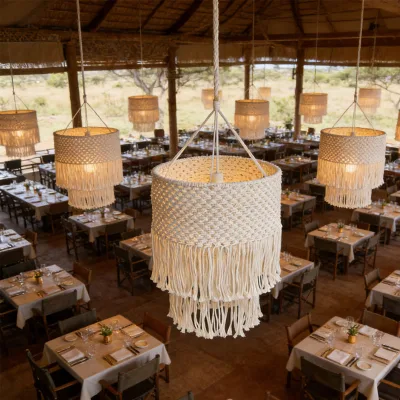 Luxury Rustic Bohemian Handwoven Macrame Lampshade for Rustic & Scandinavian Interiors
