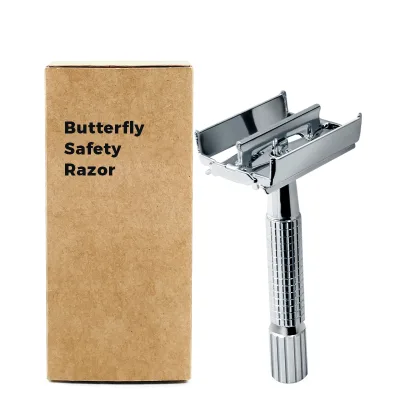 Butterfly Safety Razor Stainless Steel Shaving Set for Men Bikini Use Silver