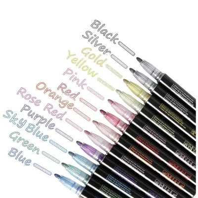12 Colors Self-outline Glitter Metallic Markers Fine Color Markers Double Line Marker Pen for Stone Paper Glass Painting