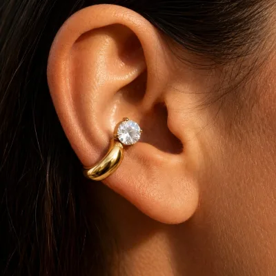 Chic Waterproof Luxury Zirconia Non Pierced Clip Earrings 18K PVD Gold Plated Stainless Steel Statement Studs